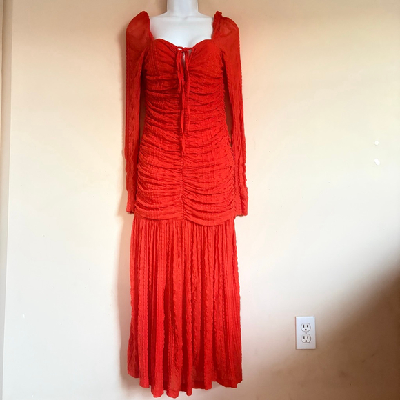 Ganni Orange Ruched stretch-cloqué midi dress size 36 US 4 $475 - Picture 16 of 16